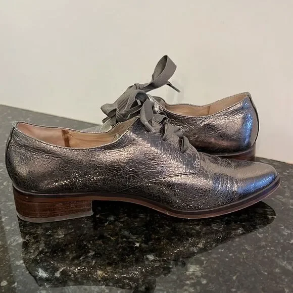 Louise Et Cie Womens Sz 7 metallic Lace Tie Up Shoes Leather Pointed Toe - Picture 6 of 7